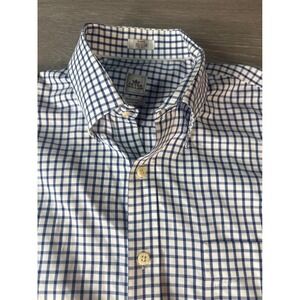 Peter Millar Mens L Long Sleeve Blue & White Gingham Button Down Shirt Easy Care